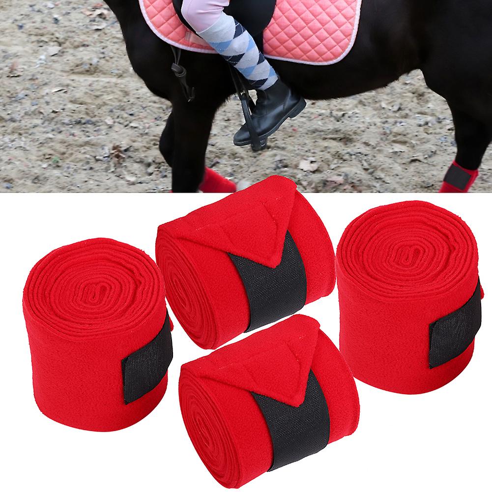 4pcs Thick Horse Leg Bandage Red Nonslip Breathable Fleece Wrapping Accessories