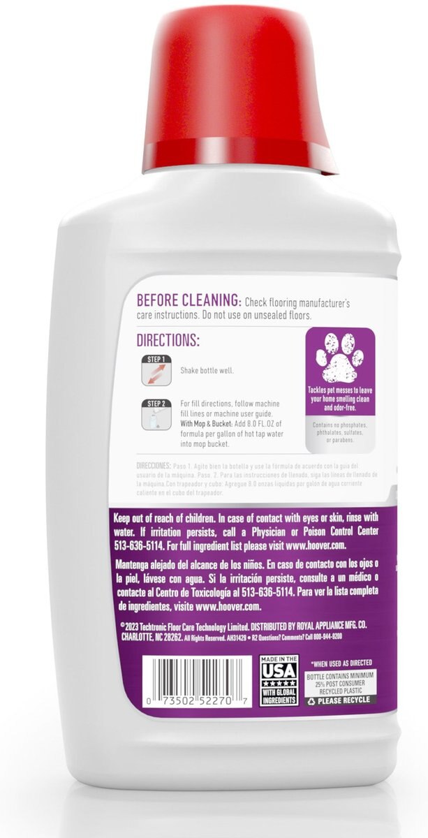 Hoover Paws and Claws Spot and Stain Remover Pre-Mixed Carpet Cleaning Formula， 32-oz bottle