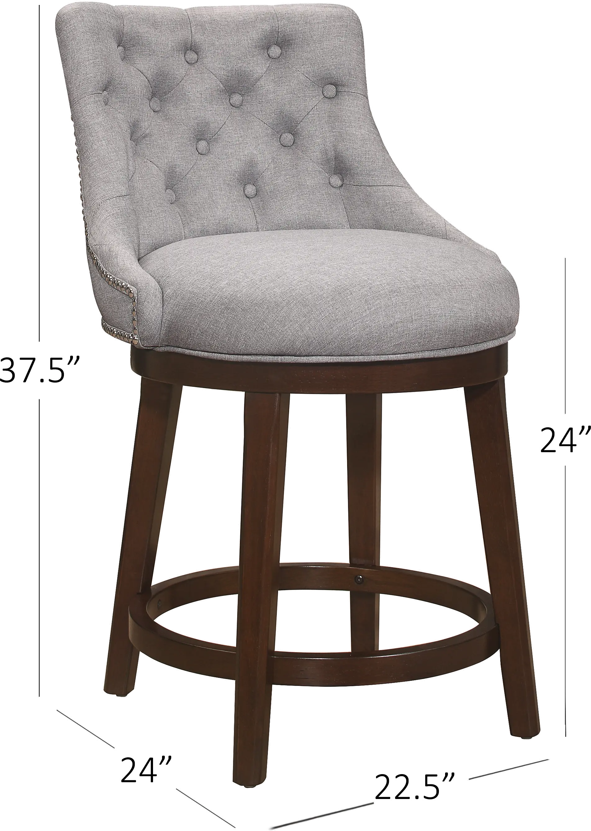 Halbrooke Traditional Tufted Chocolate Wood Swivel Counter Height Stool