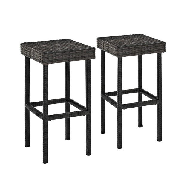 Palm Harbor 2pk Outdoor Wicker Bar Stools Uv resistant Weathered Gray Handwoven Resin Steel Frame Crosley