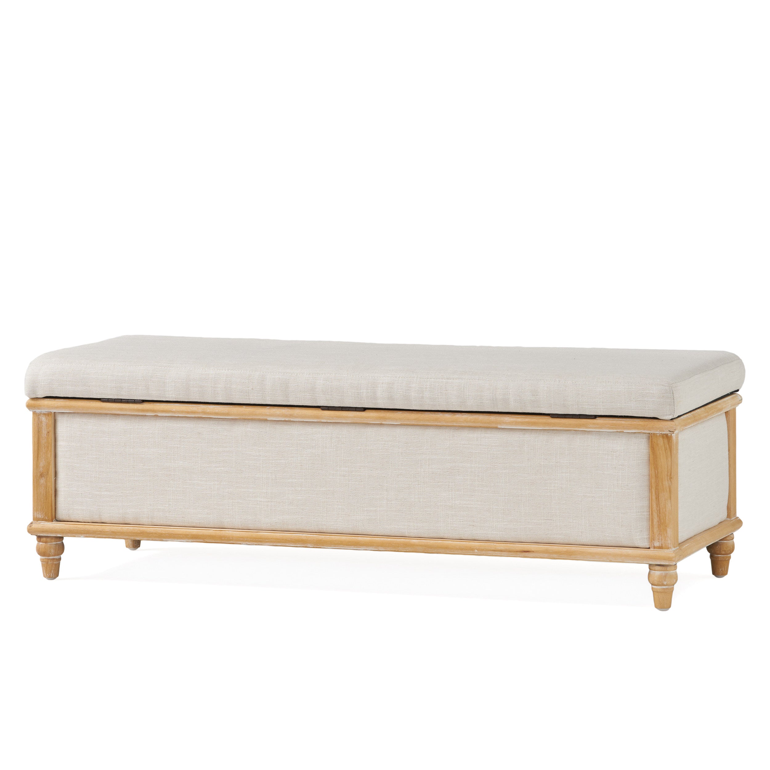 Lombardi French Style Upholstered Light Beige Fabric Storage Ottoman