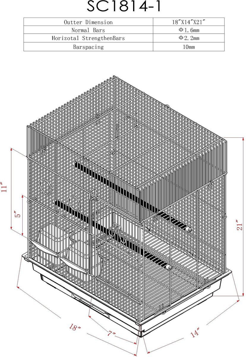 AandE Cage Company 18-in Flat Top Bird Cage， Black， Small