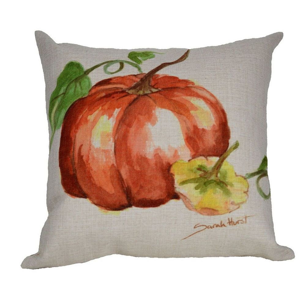 18 Red and Yellow Autumn Pumpkin with Gourd Decorative Throw Pillow