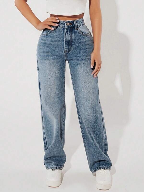 High Waist Straight Leg Jeans