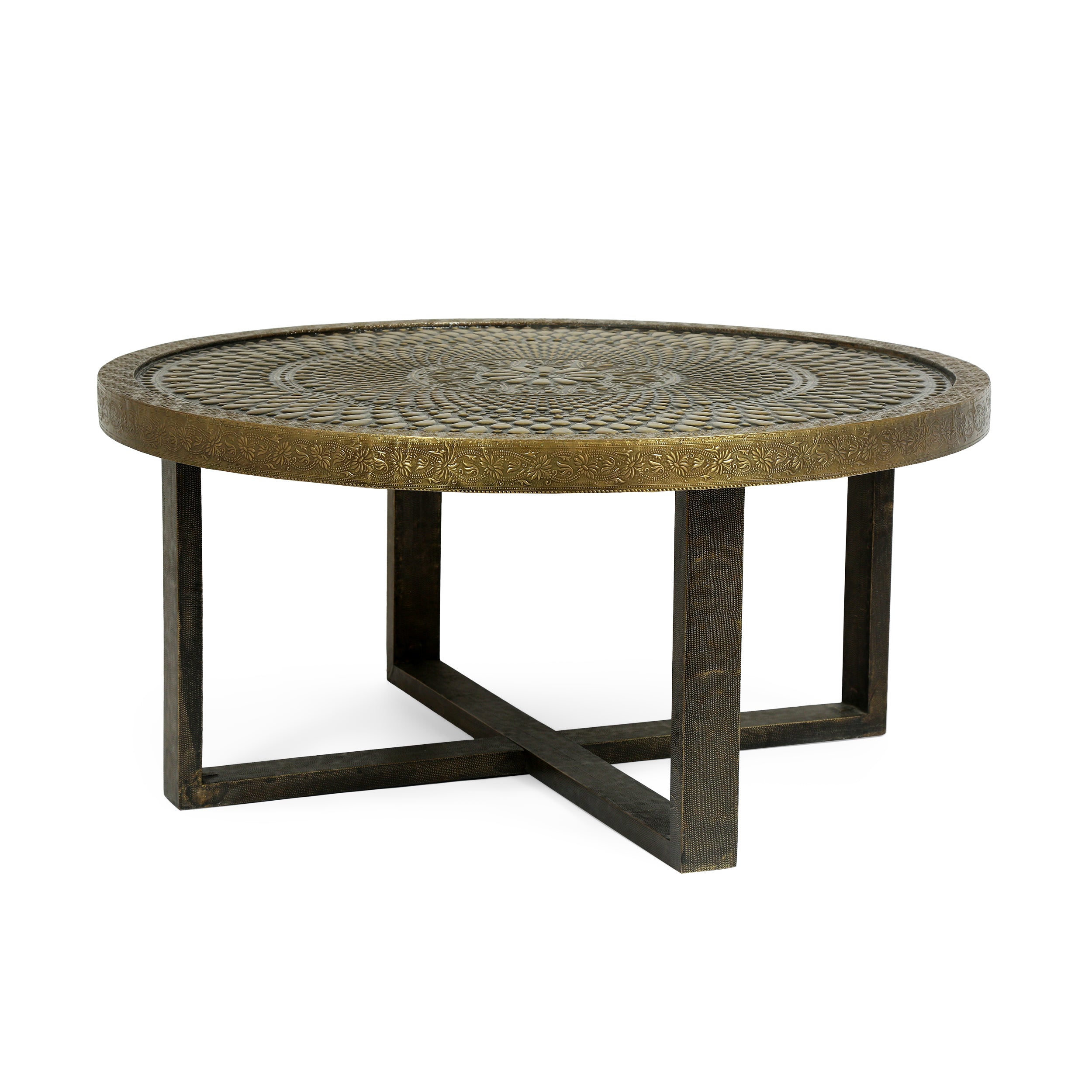 Soperton Cohutta Boho Handcrafted Embossed Coffee Table, Gold