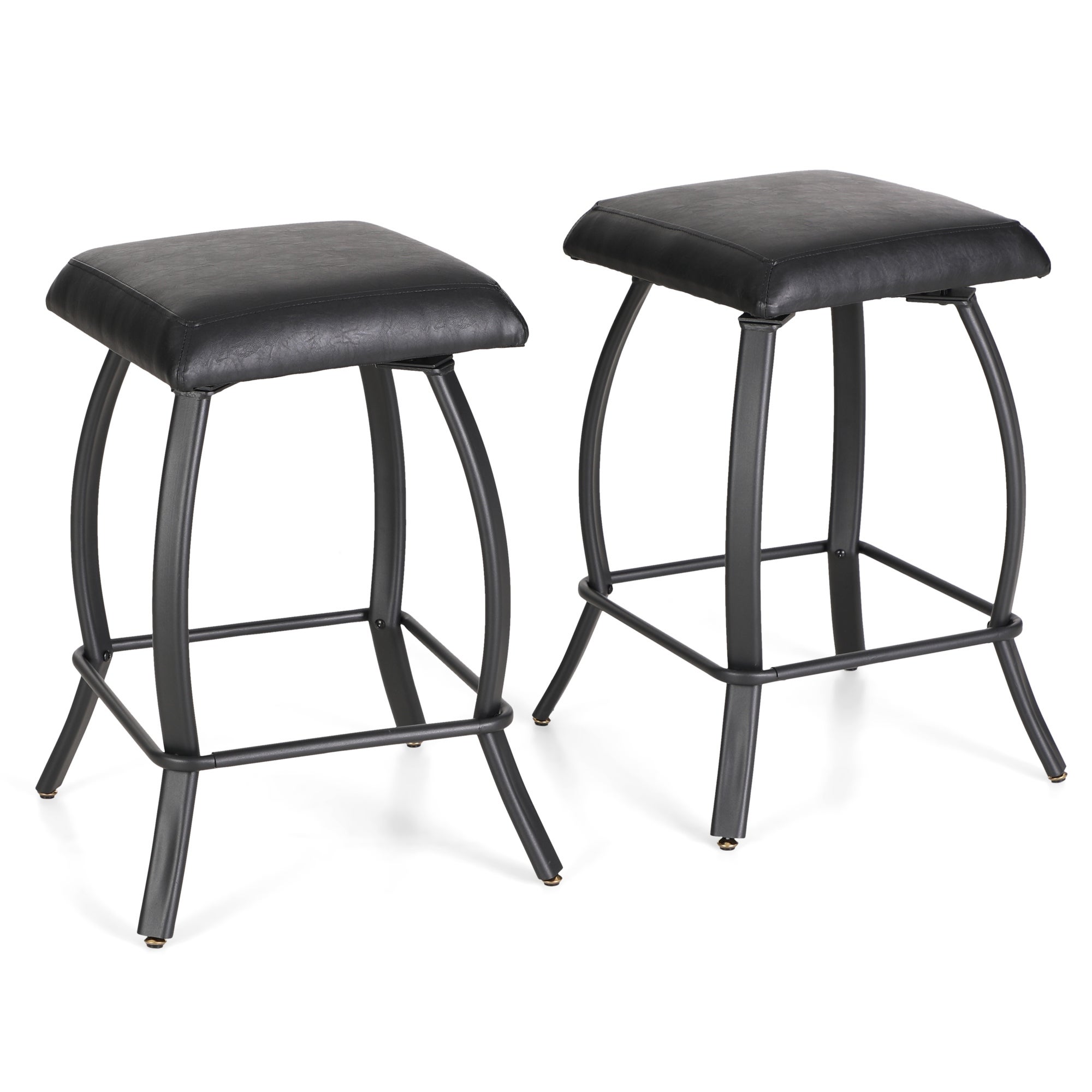 26'' Square PU Leather Bar Stool with Footrest Backless Kitchen Dining Chair， Set of 2