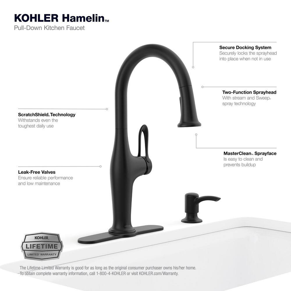 KOHLER Hamelin Single Handle Pull Down Sprayer Kitchen Faucet in Matte Black K-R33446-SD-BL