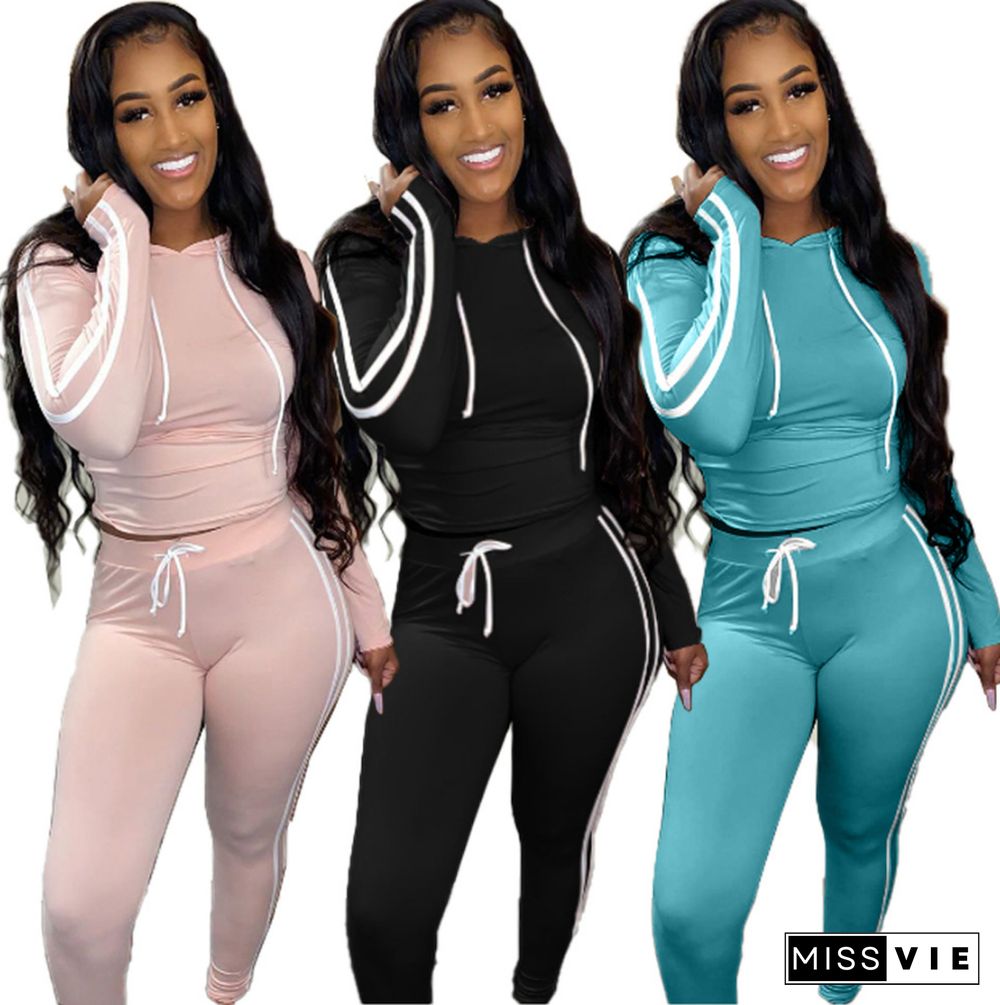 Casual Solid Color Hoodie Sport Pants Two-piece Set