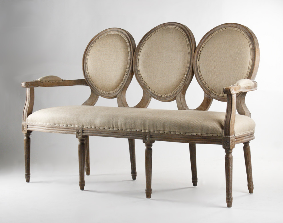 Medallion Settee  Hemp Linen   Traditional   Sofas   by HedgeApple  Houzz