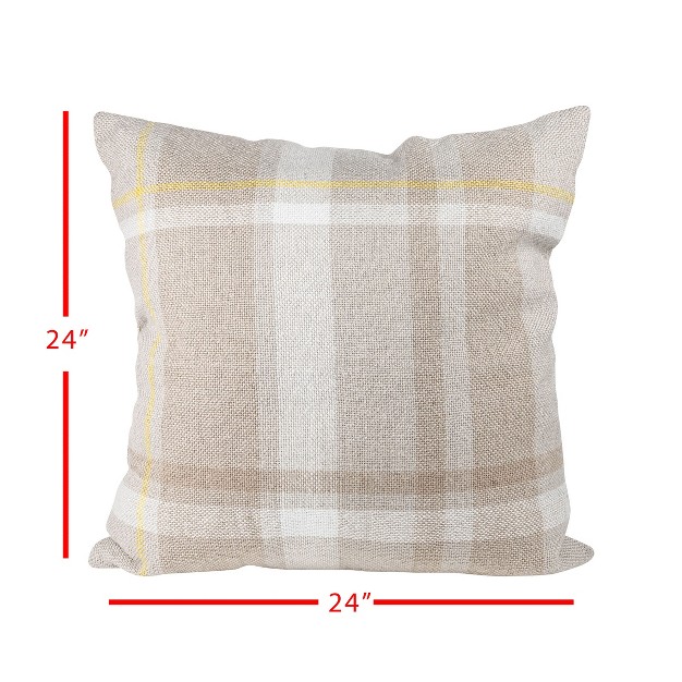 Taupe With Yellow Plaid 24x24 Hand Woven Filled Outdoor Pillow Foreside Home amp Garden