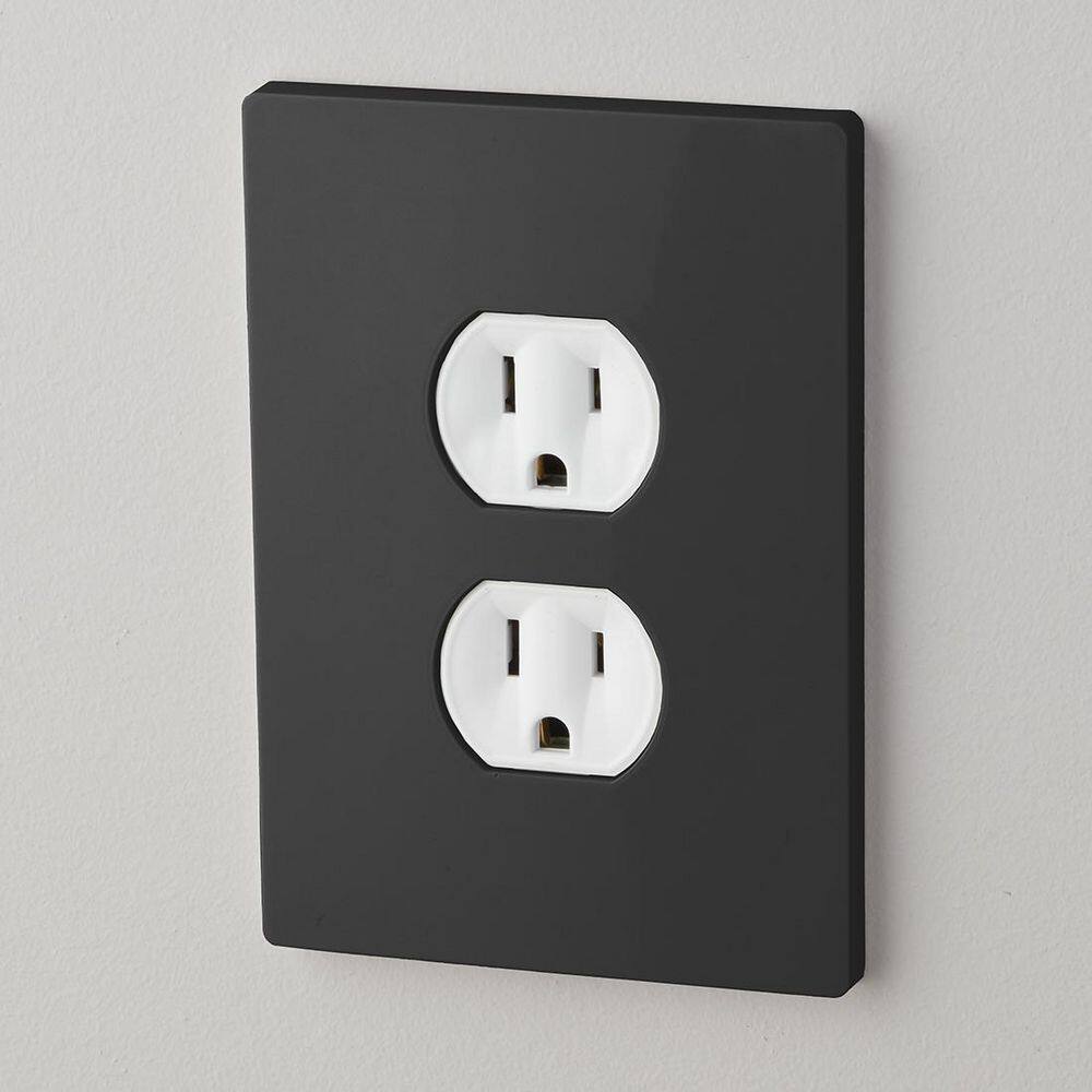 Hampton Bay Maple Hill 1-Gang Black Screwless Duplex Outlet Plastic Wall Plate (1-Pack) 838854