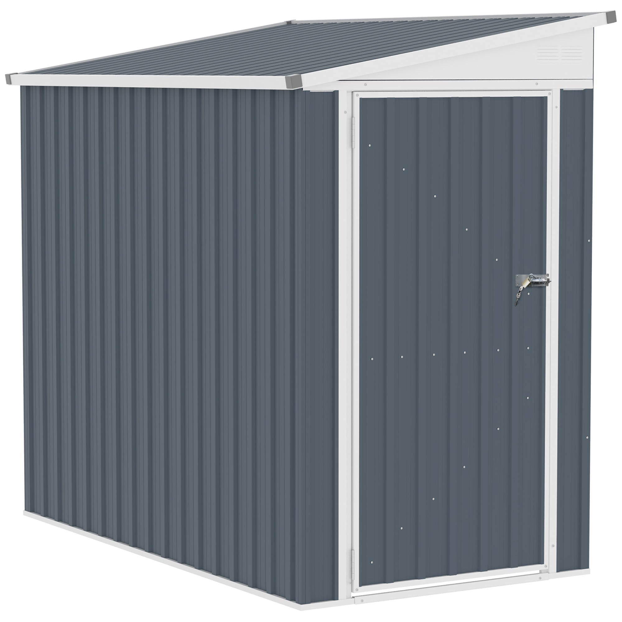 Outsunny 6' x 4' Metal Outdoor Storage Shed, Lean to Shed, Garden Tool Storage House with Lockable Door and 2 Air Vents for Backyard, Patio, Lawn