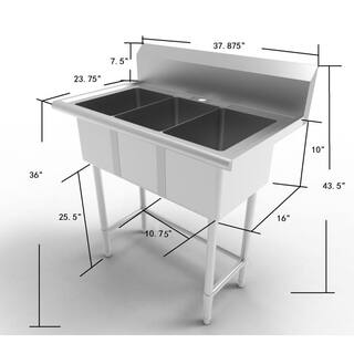 Glacier Bay All-in-One 38 in. Stainless Steel 3 Compartment Commercial Utility Kitchen Sink with Faucet U3824T