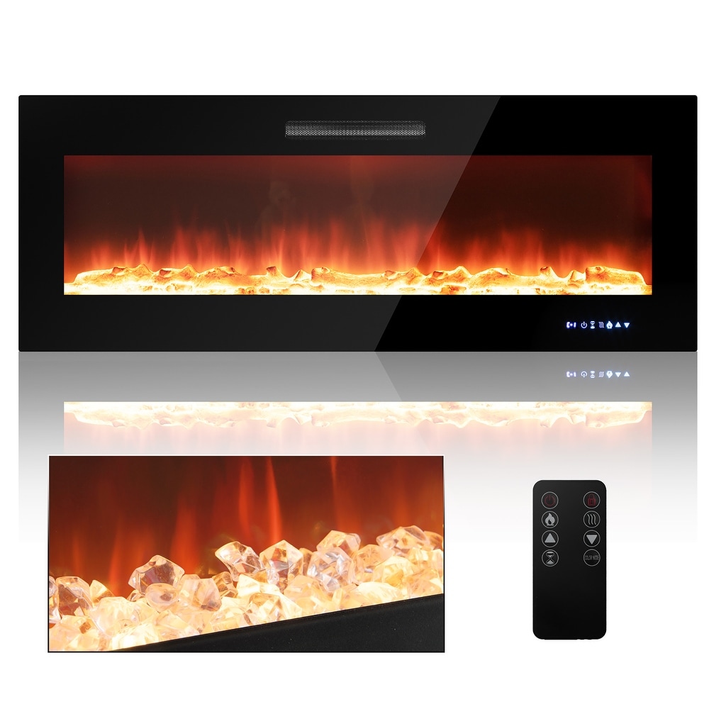 50 or 60 Inch Electric Recessed and Wall Mounted Fireplace w Remote