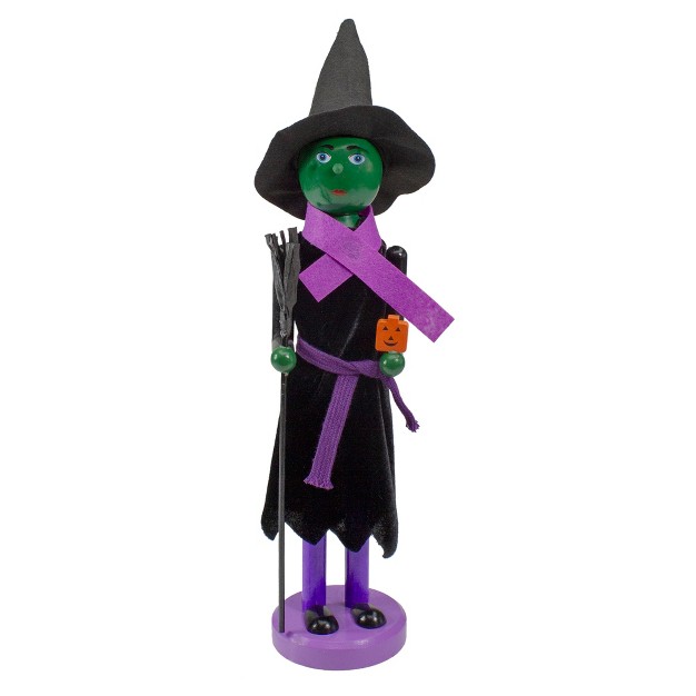 Witch With Broom And Jack o lantern Pumpkin Halloween Nutcracker Green black