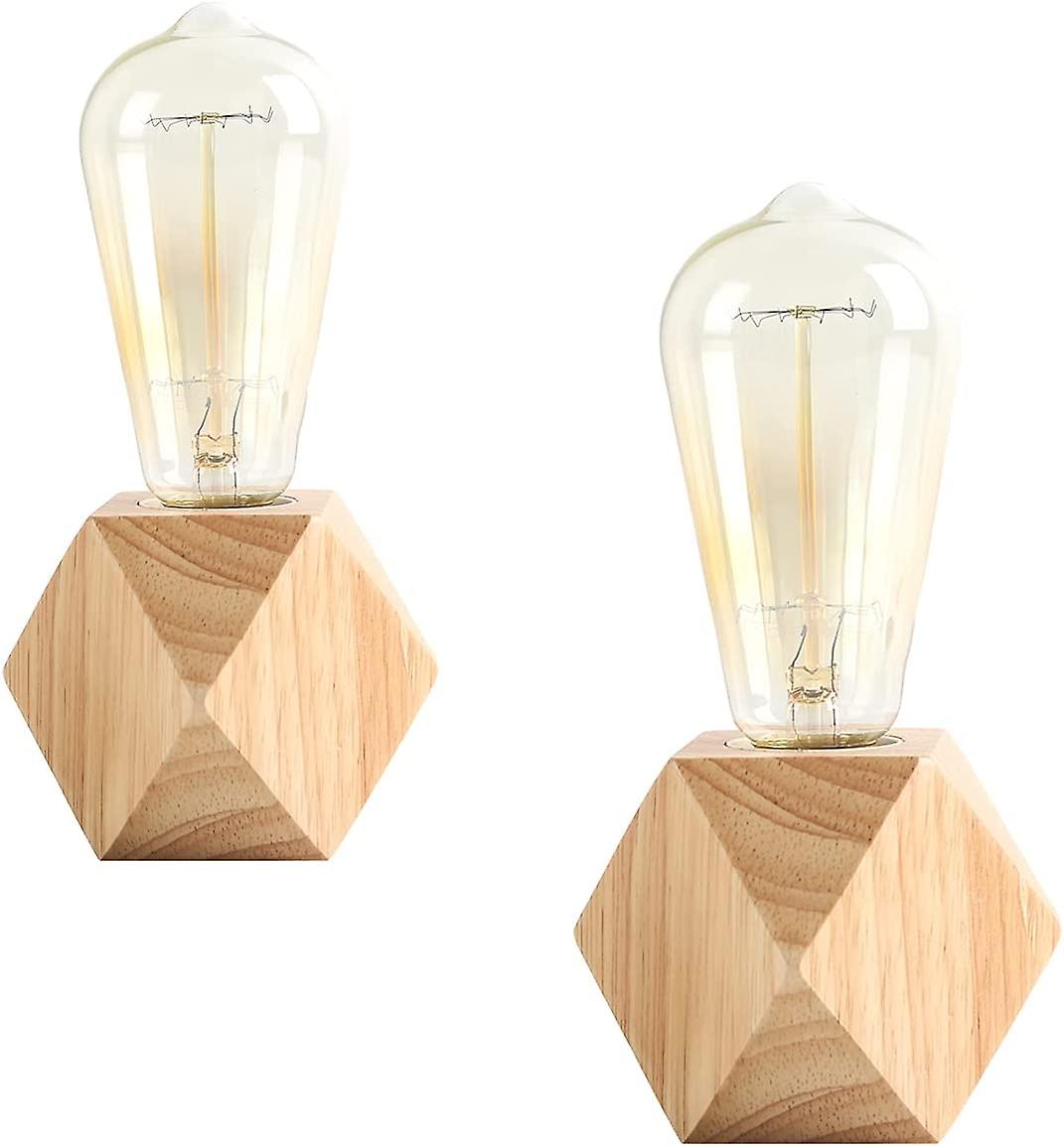 2pcs Small Table Lamp Bedside Lamp With Diamond Wooden Base Beside The Lamp，e27 60w (without Bulb)