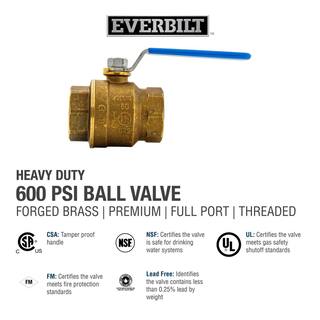 Everbilt 1-12 in. x 1-12 in. Brass FPT Full Port Threaded Ball Valve 107-407EB