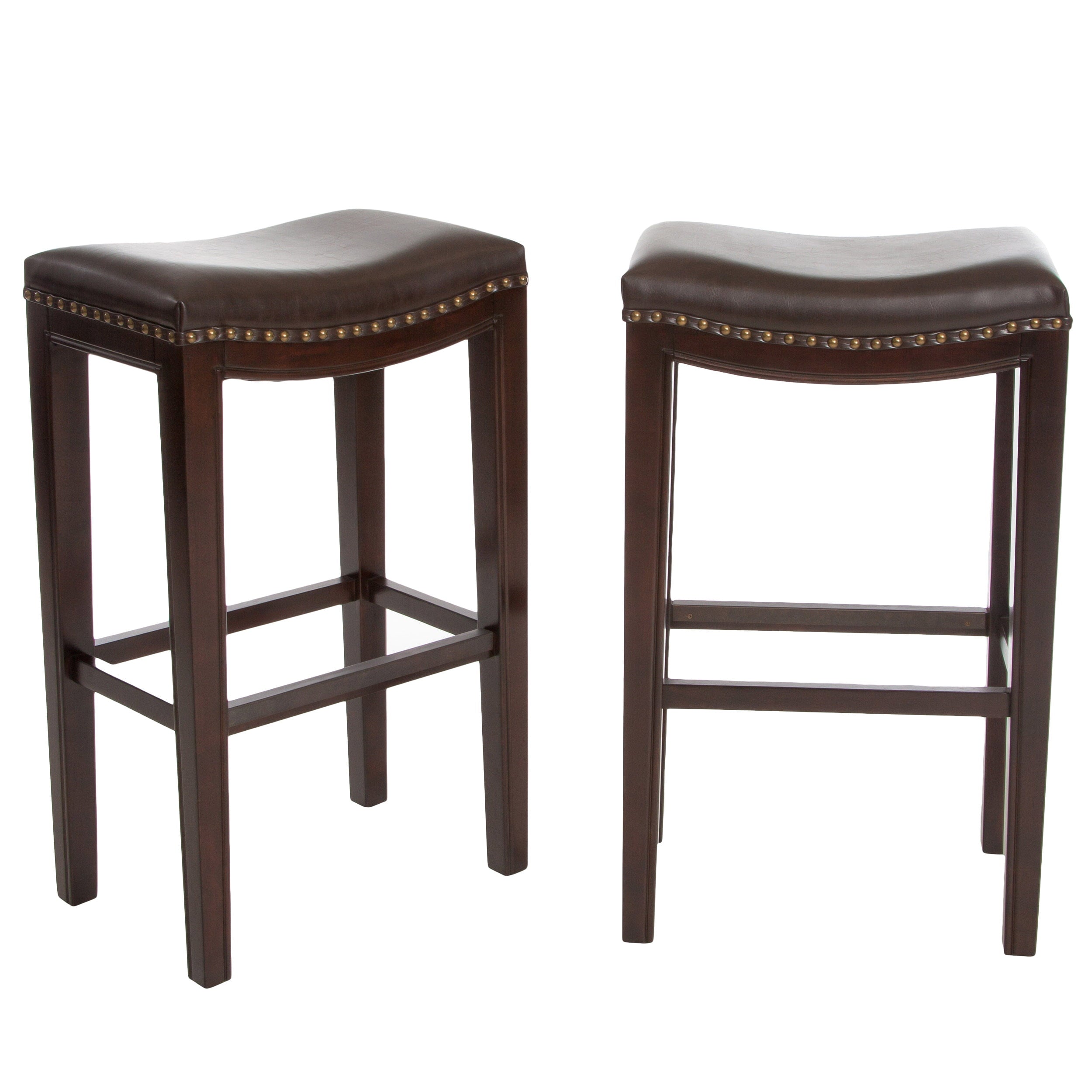 Carlsbad Upholstered Studded Barstool， Set of 2， Brown and Dark Brown