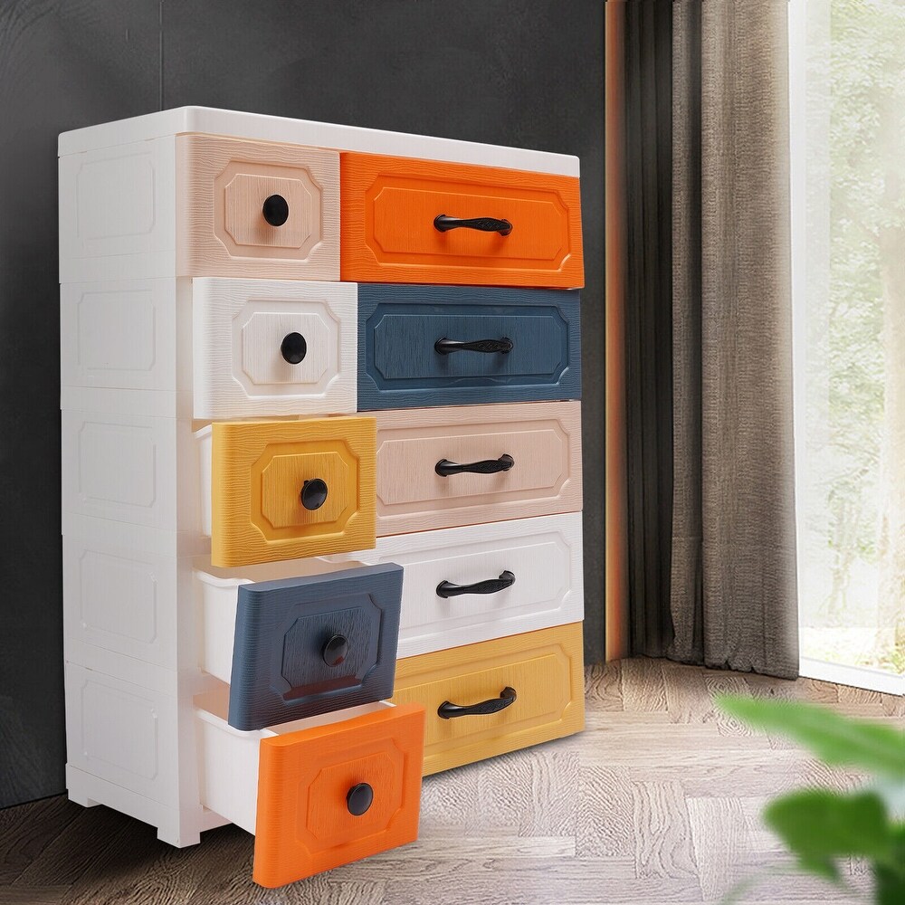 Plastic 10 Drawers Dresser Colorful Storage Cabinet Chest