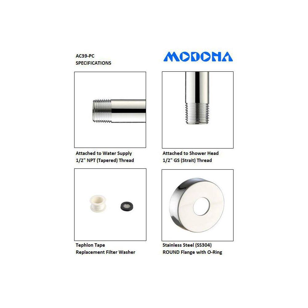 MODONA Adjustable Rain Shower Arm in Polished Chrome AC39-PC