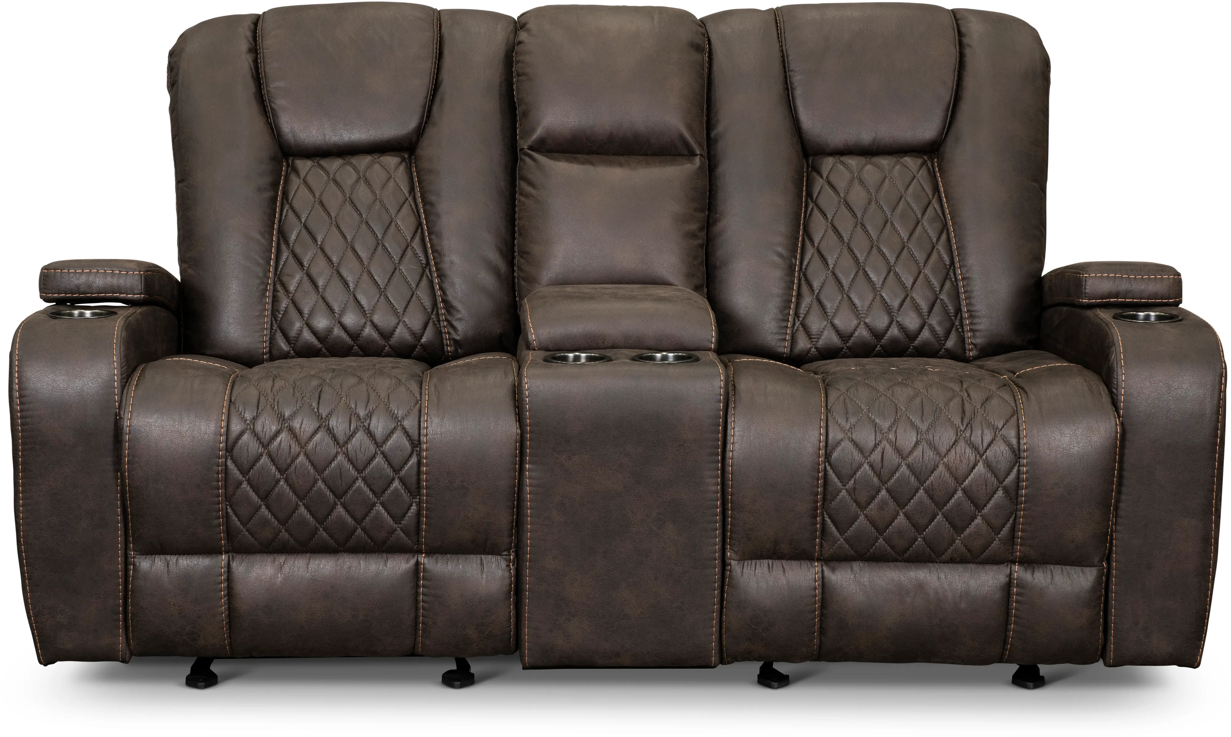 Transformer Dark Brown Gliding Reclining Loveseat with Console