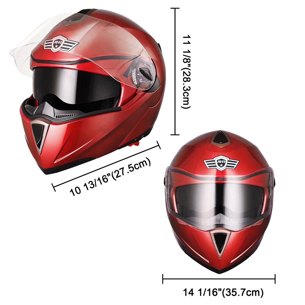 AHR Modular Helmet Flip Up Full Face Dual Visors DOT Red