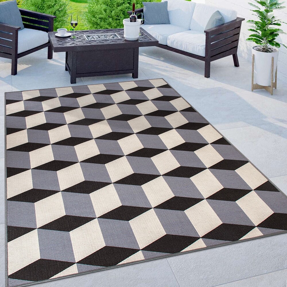 Contemporary Geometric Flatweave Indoor/Outdoor Area Rug