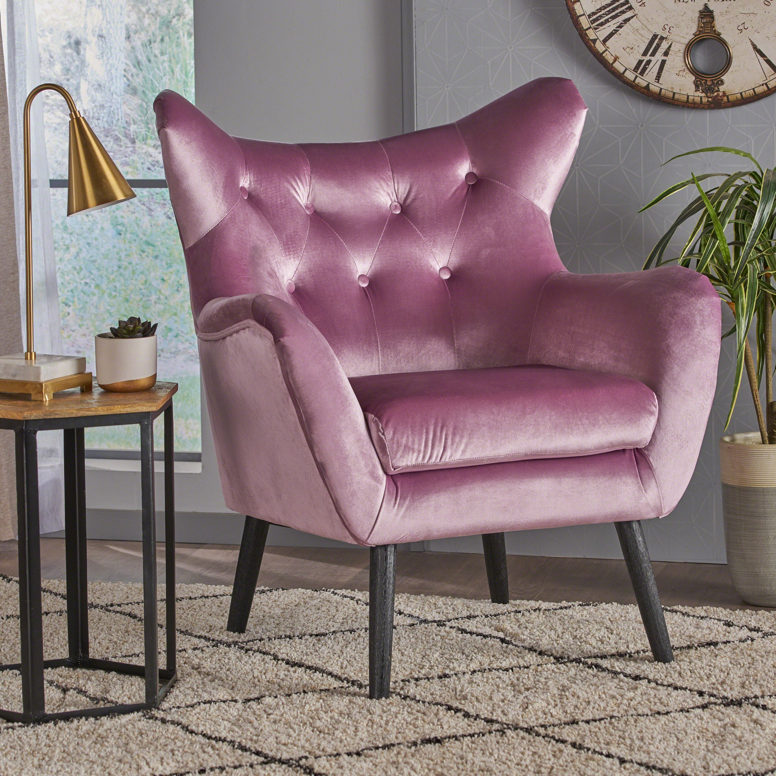 Mae Velvet Tufted Wingback Armchair