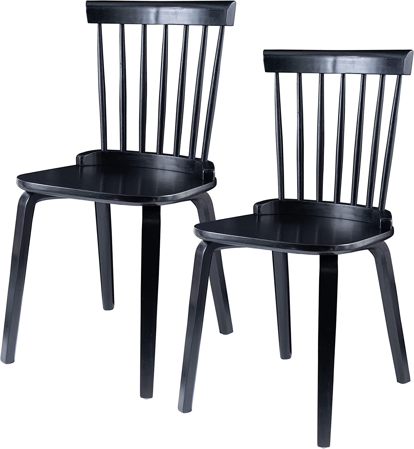 IGO Dining Chairs Set of 2， Wood Dining Room Chairs Slat Back Kitchen Room Chair Windsor Chairs， Black