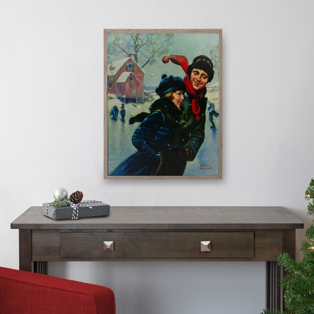 Fiber Optic Norman Rockwell x27 couple Ice Skating x27 Christmas Wall Art