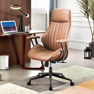 Allwex OL Brown Suede Fabric Ergonomic Swivel Office Chair Task Chair with Recliner High Back Lumbar Support KL600