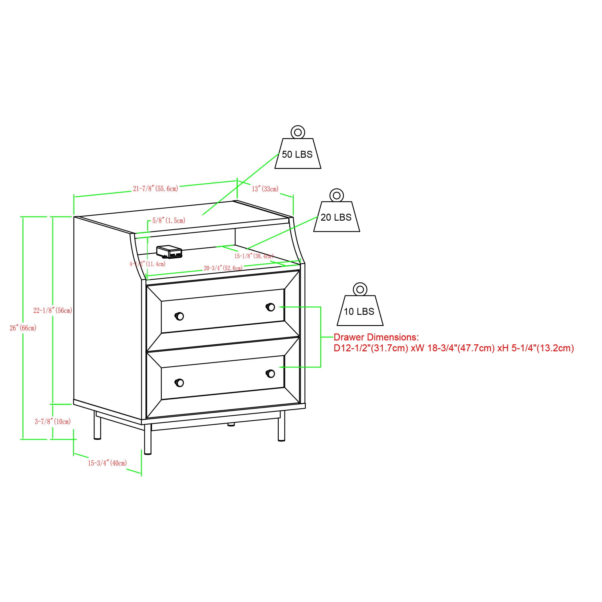 Manor Park Modern 2 Drawer Nightstand with USB Port, Birch