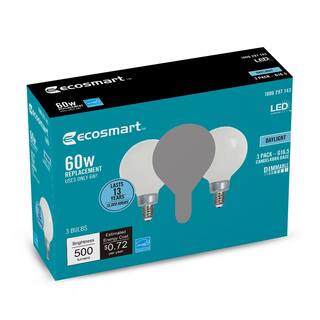 EcoSmart 60-Watt Equivalent G16.5 Dimmable ENERGY STAR CEC Filament LED Light Bulb Daylight (3-Pack) G16.5F6E12950Z