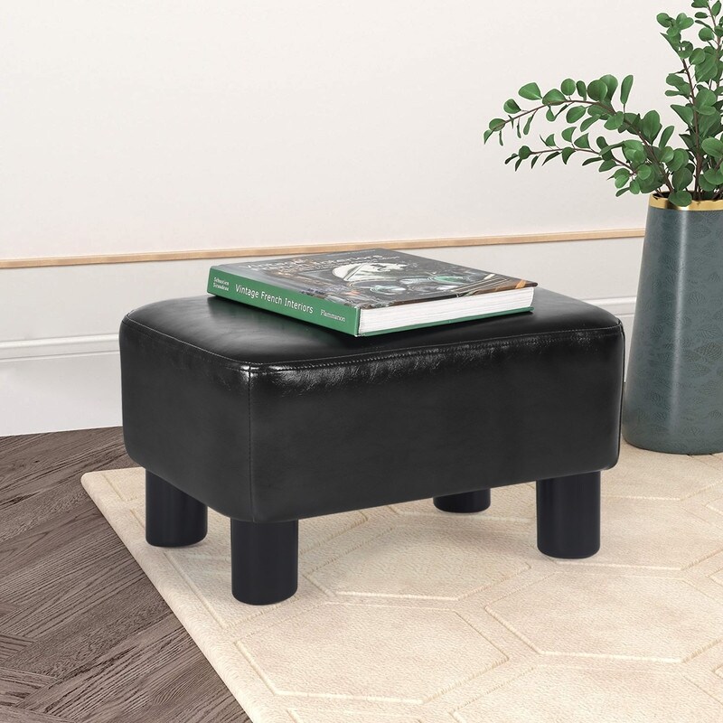 Adeco Small Rectangle Footstool PU Leather Ottoman Footrest Modern