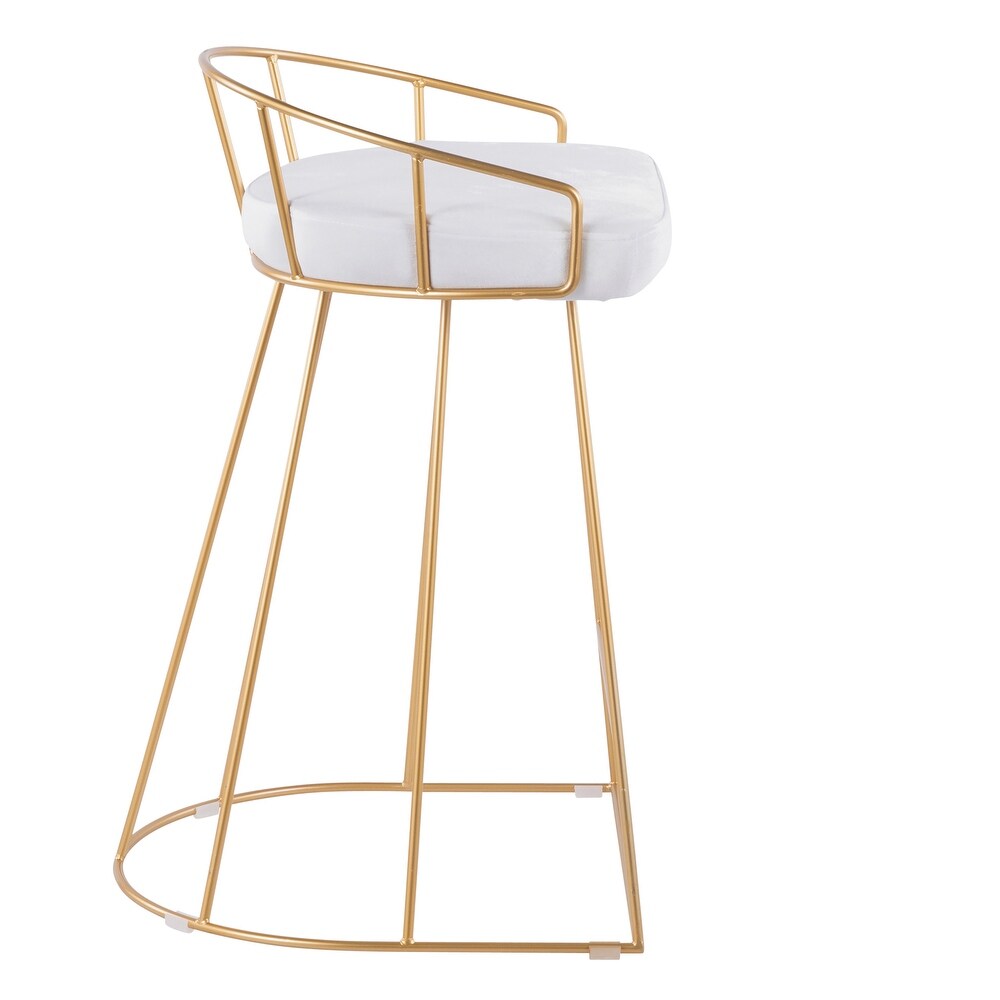 Canary Contemporary Counter Stool in Gold and Velvet (Set of 2)