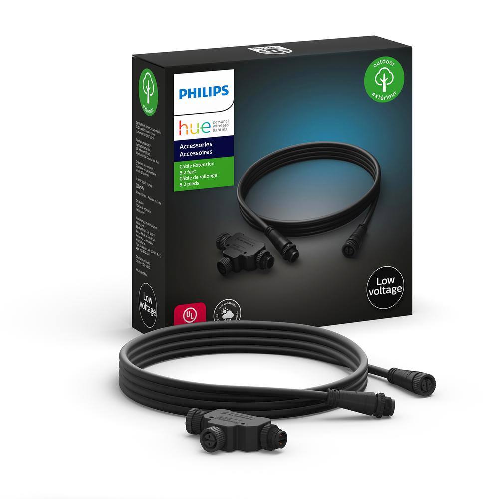 Philips Hue 8 ft. Outdoor Low Voltage Black Cable Extension and T-Part (1-Pack) 1748930VN