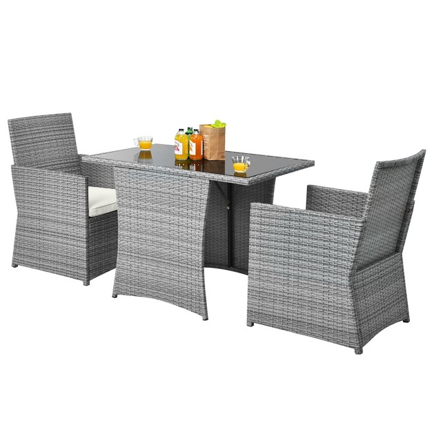 Tangkula 3pcs Patio Rattan Furniture Set Outdoor Wicker Table amp Chair Set W cushions White red gray turquoise navy