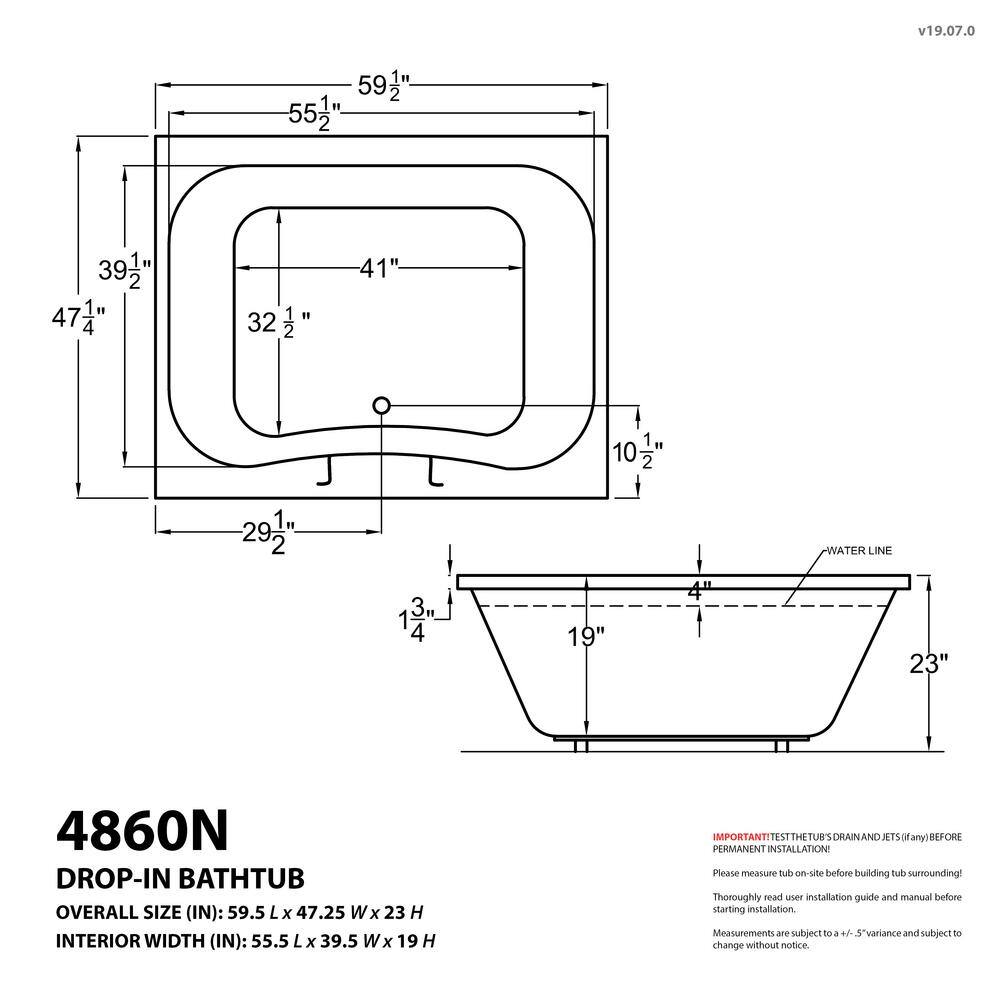 Universal Tubs Rhode 5 ft. Rectangular Drop-in Air Bath Tub in White HD4860NAL