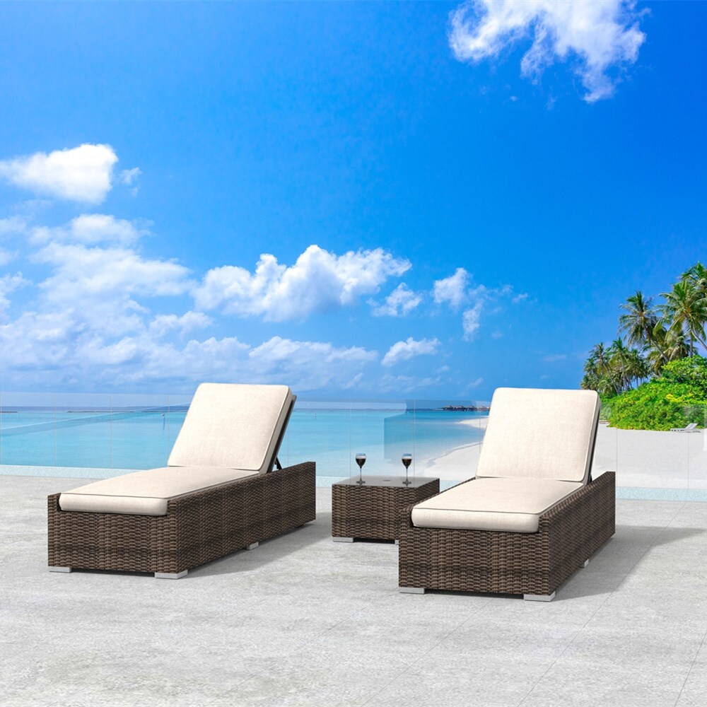 Moda Furnishings 3 piece Patio Wicker Adjustable Chaise Lounge Set Sunbed Daybed(Including the rain cover)