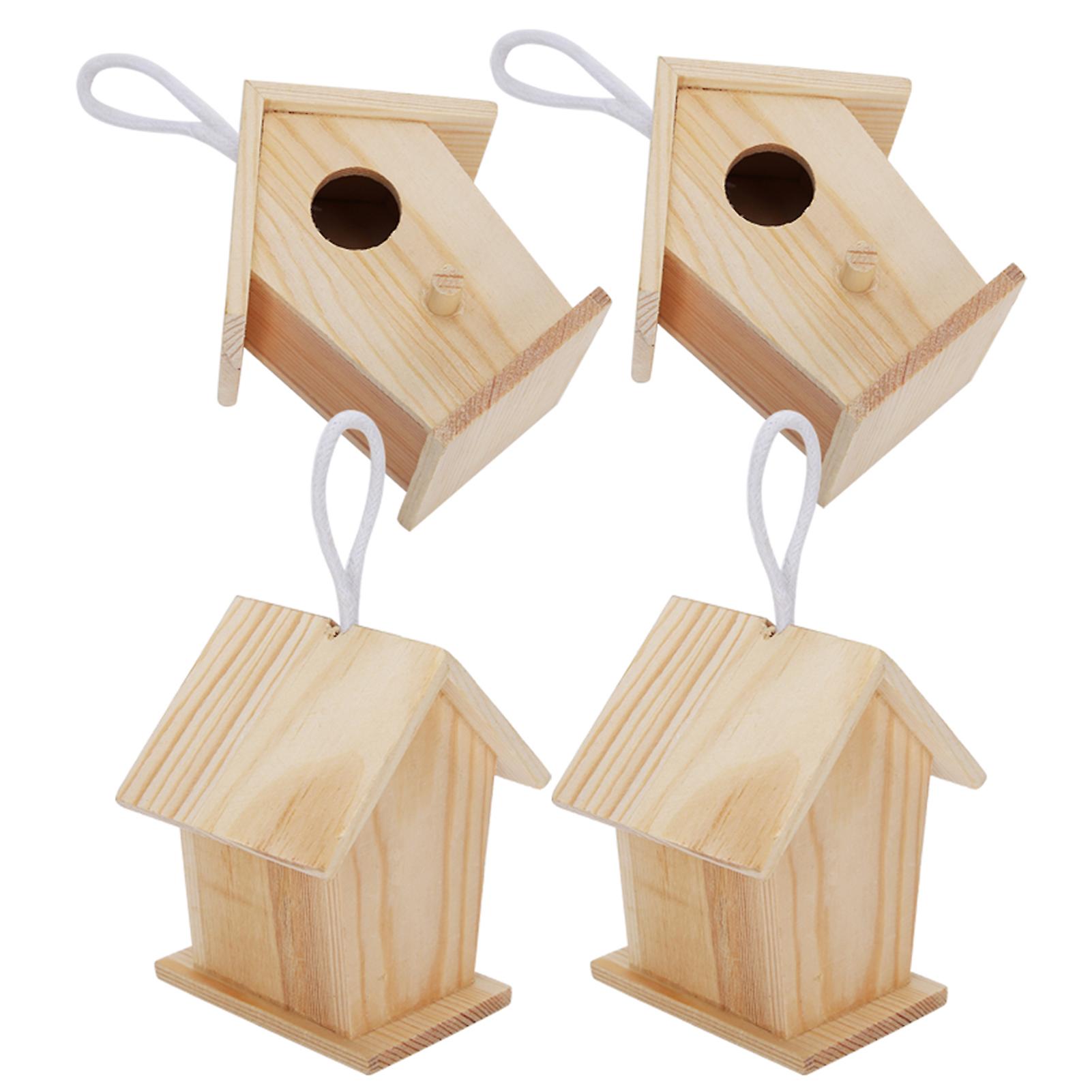 4pcs Mini Outdoor Hanging Wooden Bird House Nests Cage Ornament For Garden Balcony