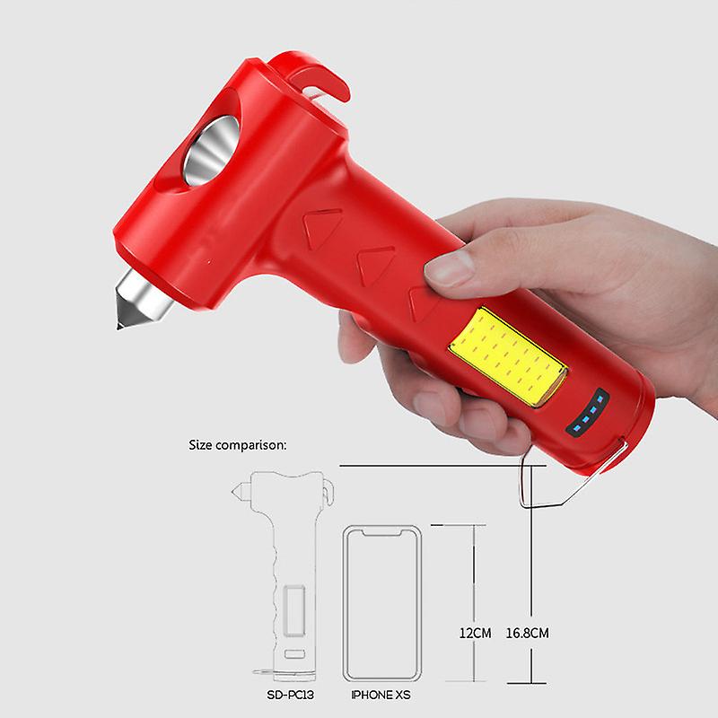 Usb Rechargeable Solar Led Flashlight Multi-function Emergency Torch Safety Hammer Mobile Power Compass For Outdoor Activities