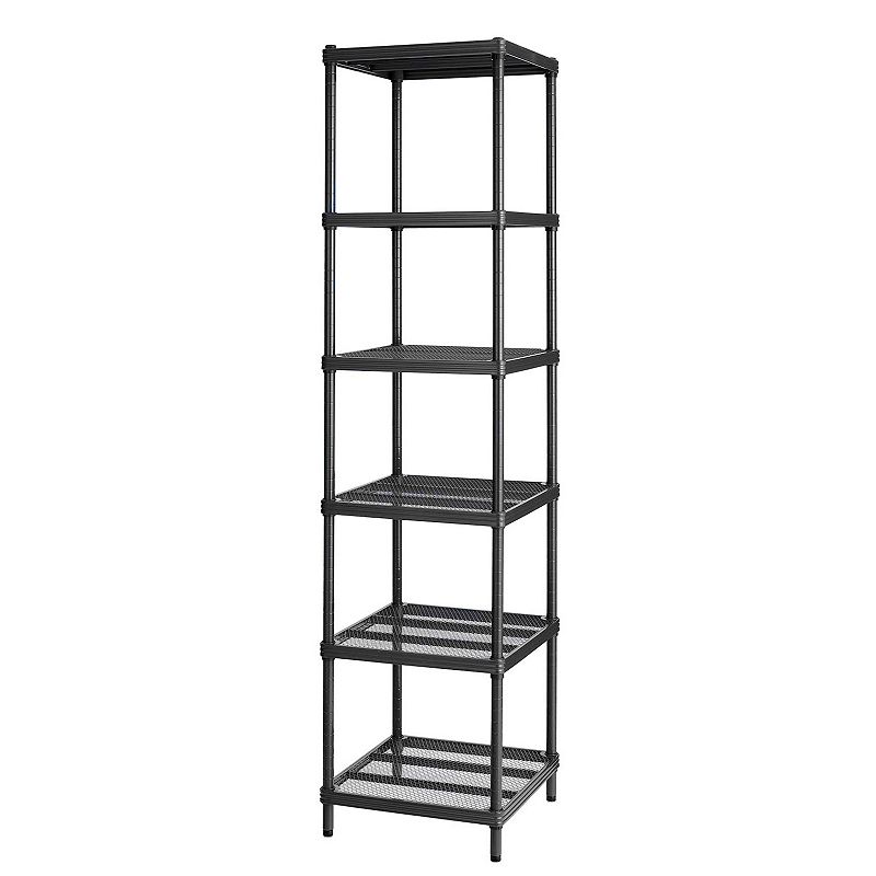 Design Ideas Meshworks 6 Tier Tower Metal Storage Shelving Unit Rack， Black