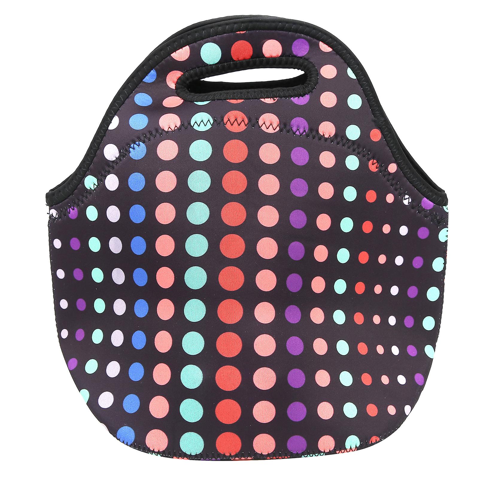 Insulated Thermal Lunch Bag Waterproof Neoprene Lunch Box Handbag For Picnic Campingsmall Colored Dots