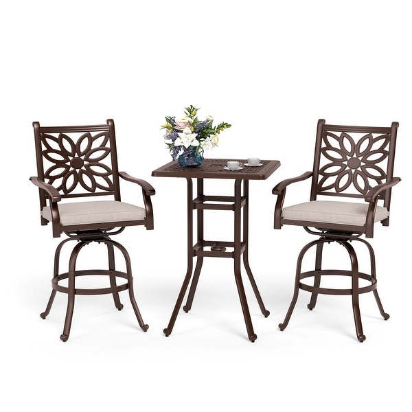 MAISON ARTS 3Piece Cast Aluminum Patio Bar Stool Set of 1 Bar Table and 2 Swivel High Bar Stools