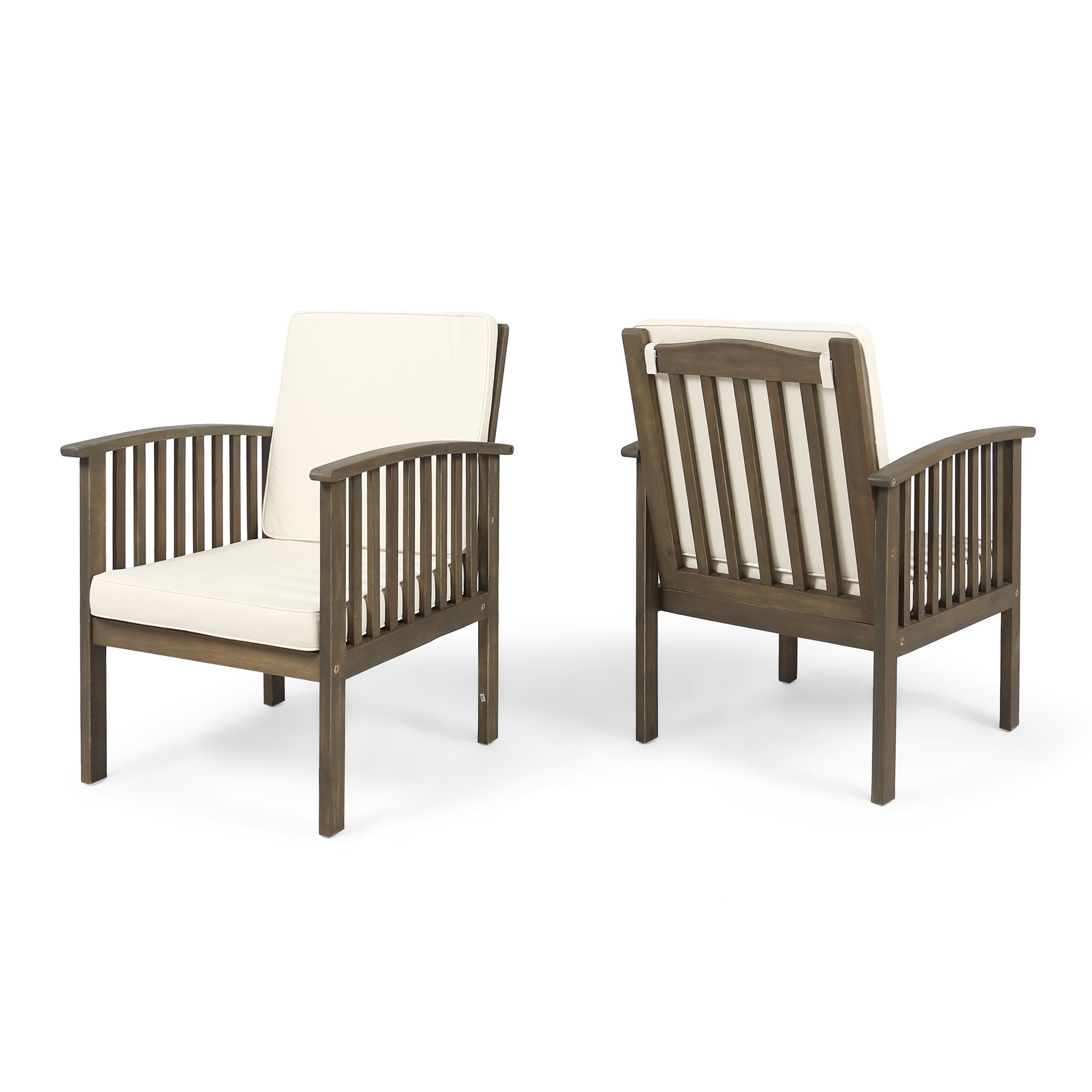 Ray Acacia Outdoor Acacia Wood Club Chairs w/ Cushions