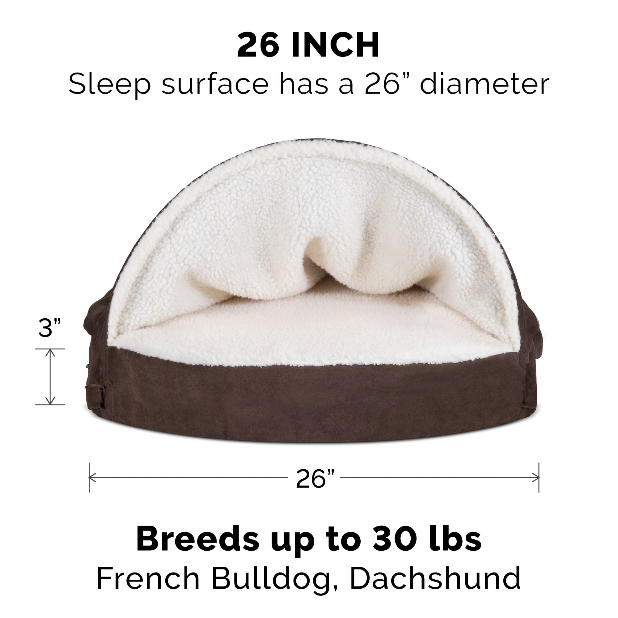 FurHaven | Orthopedic Faux Sheepskin Snuggery Burrow Pet Bed for Dogs and Cats， Espresso， 26-Inch