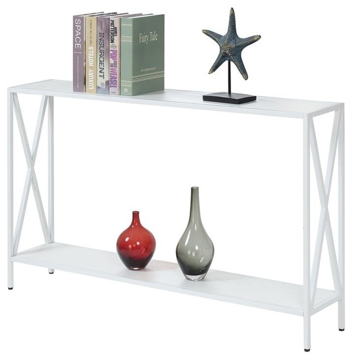 Convenience Concepts Tucson Console Table in White Wood Finish and Metal Frame   Transitional   Console Tables   by ShopLadder  Houzz