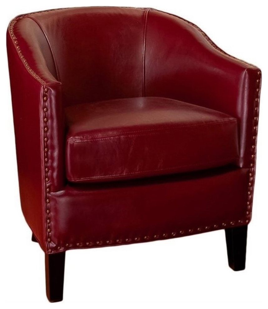 Bowery Hill Leather Club Chair in Red   Contemporary   Armchairs And Accent Chairs   by Homesquare  Houzz