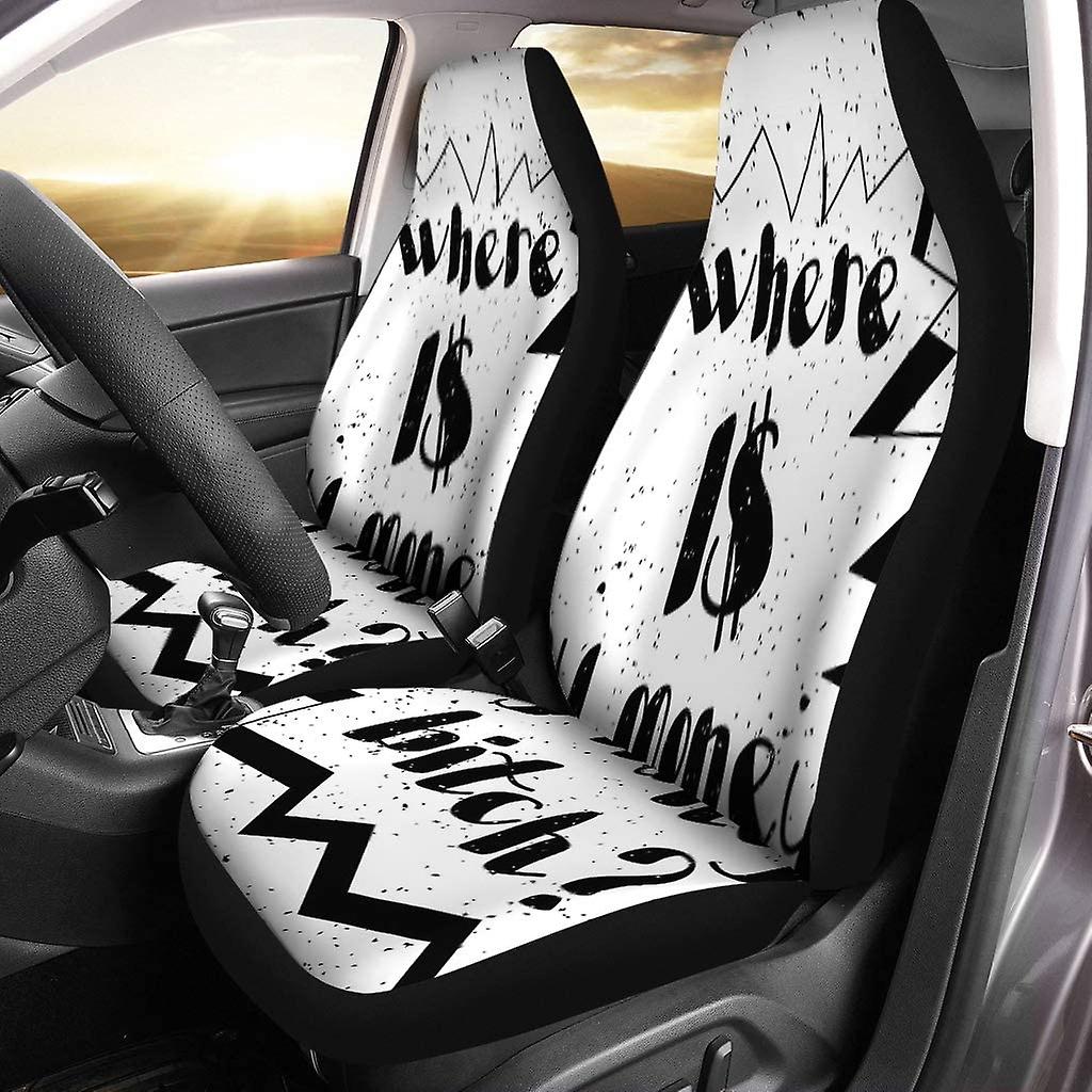 Set Of 2 Car Seat Covers Where Is My Money Question Calligraphic Lettering Universal Auto Front Seats Protector Fits For Car，suv Sedan，truck