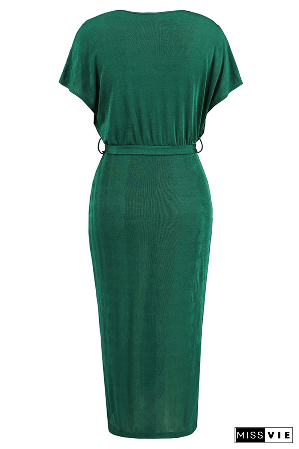 Plain V Neck Ruched Velvet Midi Dress